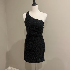 One Shoulder Black Sparkly Prom Dress